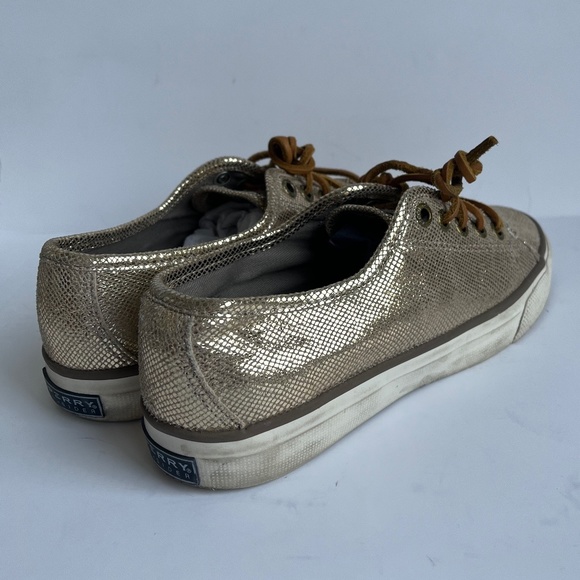 Sperry Crest Vibe Leather Reptile Gold Leather Barrel‎ Lace Cushioned Sneaker - Picture 9 of 11